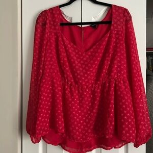 Torrid Red Peplum Sweetheart Chiffon Clip Heart Valentines Blouse Puff Sleeve
